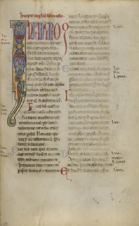 Decorated Initial I; Sicily, probably, Italy; late 12th century; Tempera colors, gold leaf, and ink on parchment