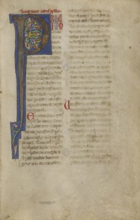 Decorated Initial P; Sicily, probably, Italy; late 12th century; Tempera colors, gold leaf, and ink on parchment