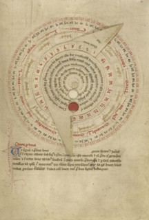 Astronomical Table with Vovelle; Worcester, England; late 14th century, shortly after 1386; Pen and black ink and tempera on