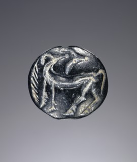Lentoid engraved seal; Greece; about 1350 B.C. - 1100 B.C; Steatite; 1.7 × 1.8 × 0.9 cm, 11,16 × 11,16 × 3,8 in