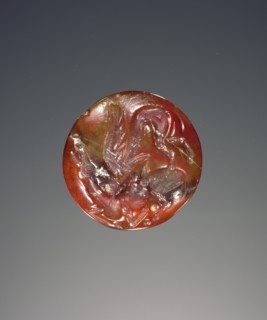 Lentoid engraved seal; Crete, Greece; about 1400 B.C. - 1300 B.C; Carnelian or jasper; 1.5 × 0.9 cm, 9,16 × 3,8 in