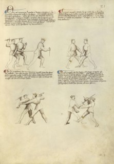 Combat with Dagger and Sword; Fiore Furlan dei Liberi da Premariacco, Italian, about 1340,1350 - before 1450, Padua, Italy