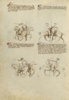 Equestrian Combat with Sword; Fiore Furlan dei Liberi da Premariacco, Italian, about 1340,1350 - before 1450, Padua, or, Italy