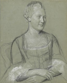 Portrait of a Lady; Jean-Étienne Liotard, Swiss, 1702 - 1789, 1758 - 1762; Black, white and traces of red chalk on blue paper
