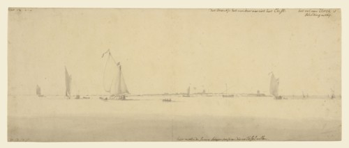 Calm Sea; Willem van de Velde the Younger, Dutch, 1633 - 1707, about 1665 - 1666; Black chalk and gray wash; 16.5 x 40.2 cm