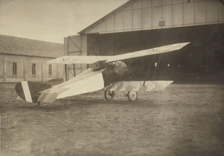 Back view of a Hanriot HD 1 airplane; Fédèle Azari, Italian, 1895 - 1930, Italy; about 1916 - 1919; Gelatin silver print