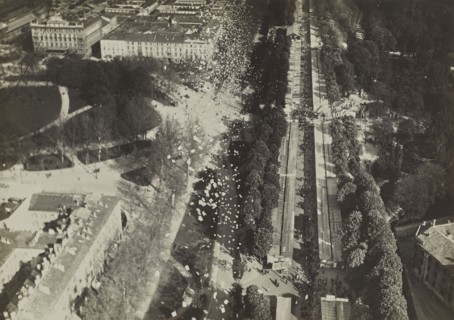 Propaganda Leaflet Drop; Fédèle Azari, Italian, 1895 - 1930, Italy; 1914 - 1929; Gelatin silver print; 11.5 x 11.9 cm
