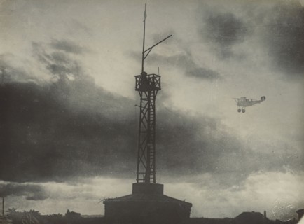 Airplane and signal tower; Fédèle Azari, Italian, 1895 - 1930, Italy; 1914 - 1929; Gelatin silver print; 17.4 x 18 cm
