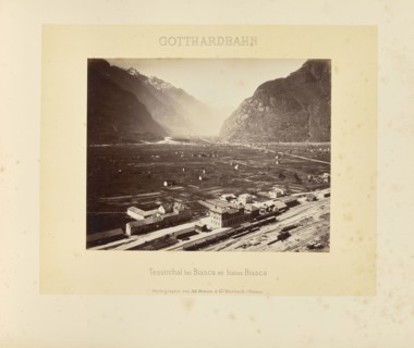 Gotthardbahn Tessinthal bei Biasca mit Station Biasca; Adolphe Braun & Cie, French, 1876 - 1889, Dornach, France; about 1875