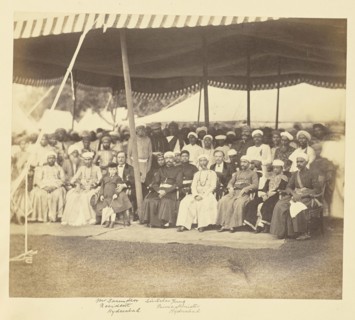 Group Portrait with Mr. C.B. Saunders, British Resident at Hyderabad, and Sir Salar Jung, Prime Minister of Hyderabad; Hyderabad