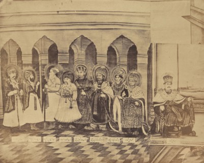 Copy Photograph of a Painting of an Indian Ruler on His Throne with His Court; India; 1858 - 1869; Albumen silver print