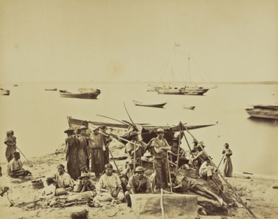Campement de Bateliers Boliviens; Albert Frisch, German, 1840 - 1918, Manaus, Brazil; about 1867; Albumen silver print