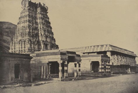 Secunder Malay. Therooparungoonrum Pagoda at the Foot of the Hill; Capt. Linnaeus Tripe, English, 1822 - 1902, Madura, India