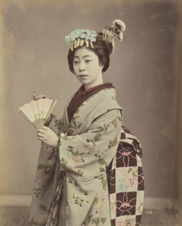 Young Woman with Fan; Kusakabe Kimbei, Japanese, 1841 - 1934, active 1880s - about 1912, Japan; 1870s - 1890s; Hand-colored