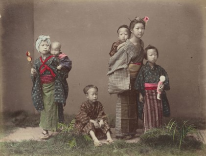 Carrying Children; Kusakabe Kimbei, Japanese, 1841 - 1934, active 1880s - about 1912, Japan; 1870s - 1890s; Hand-colored