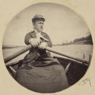 Woman in Hat Rowing a Boat; 1880s - 1890s; Albumen silver print