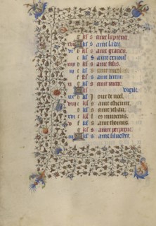 Decorated Calendar Page; Paris, France; about 1420; Tempera colors, gold, and ink on parchment; Leaf: 20.2 x 14.9 cm