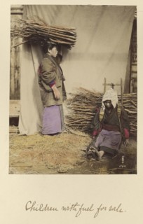 Children with fuel for sale; Shinichi Suzuki, Japanese, 1835 - 1919, Japan; about 1873 - 1883; Hand-colored Albumen silver