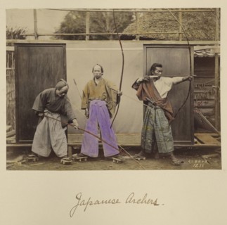 Japanese Archers; Shinichi Suzuki, Japanese, 1835 - 1919, Japan; about 1873 - 1883; Hand-colored Albumen silver print