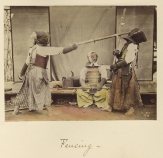 Fencing; Shinichi Suzuki, Japanese, 1835 - 1919, Japan; about 1873 - 1883; Hand-colored Albumen silver print