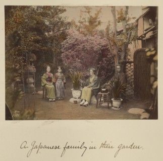 A Japanese family in their garden; Shinichi Suzuki, Japanese, 1835 - 1919, Japan; about 1873 - 1883; Hand-colored Albumen