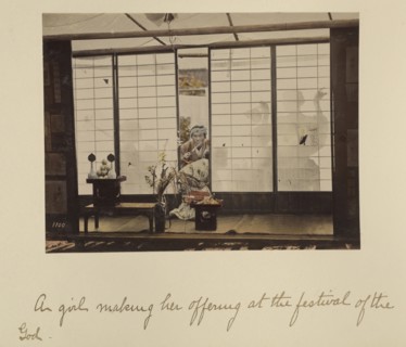 A girl making her offering at the festival of the God; Shinichi Suzuki, Japanese, 1835 - 1919, Japan; about 1873 - 1883