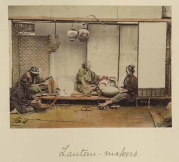 Lantern makers; Shinichi Suzuki, Japanese, 1835 - 1919, Japan; about 1873 - 1883; Hand-colored Albumen silver print