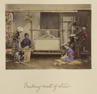 Making Mats of Straw; Shinichi Suzuki, Japanese, 1835 - 1919, Japan; about 1873 - 1883; Hand-colored Albumen silver print