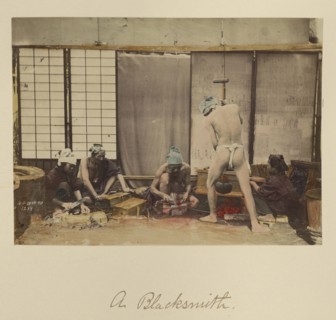 A Blacksmith; Shinichi Suzuki, Japanese, 1835 - 1919, Japan; about 1873 - 1883; Hand-colored Albumen silver print