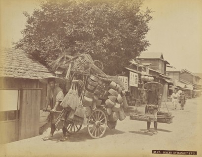 Seller of Baskets, Etc; Attributed to Kusakabe Kimbei, Japanese, 1841 - 1934, active 1880s - about 1912, Japan; 1870s - 1890s