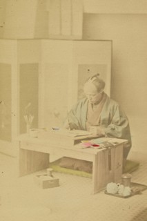 A Japanese Artist at Work; Kazumasa Ogawa, Japanese, 1860 - 1929, 1897; Hand-colored Albumen silver print