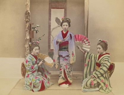 Dancing Girls; Kazumasa Ogawa, Japanese, 1860 - 1929, 1897; Hand-colored Albumen silver print