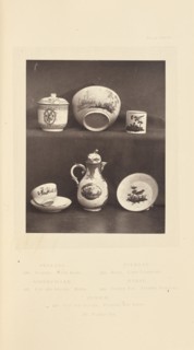 Coffee pot, sugar pot, cups and saucers; William Chaffers, English, 1811 - 1892, London, England, Europe; 1871; Woodburytype