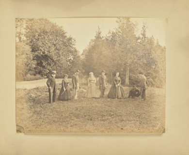 Group portrait with croquet mallets; Possibly Alfred Booth, English, 1834 - 1914, and Thomas E. Jevons American, born England