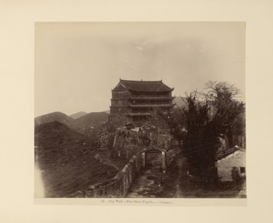 City Wall. Five Story Pagoda. Canton; Unknown maker; Guangzhou, Guangdong, China; 1870s - 1880s; Albumen silver print