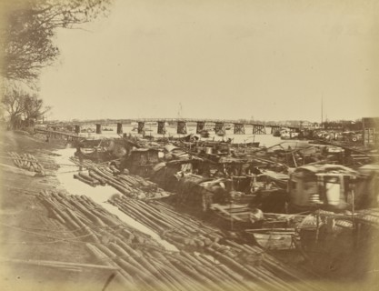Bridge, Shanghai, opposite Astor House; Unknown maker; Shanghai, China; about 1870; Albumen silver print