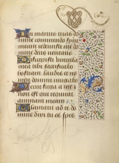 Decorated Text Page; Ghent, written, Belgium; 1469; Tempera colors, gold leaf, gold paint, silver paint, and ink on parchment