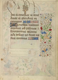 Decorated Text Page; Antwerp, illuminated, Belgium; about 1471; Tempera colors, gold leaf, gold paint, silver paint, and ink