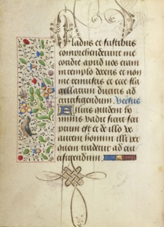 Decorated Text Page; Ghent, written, Belgium; about 1471; Tempera colors, gold leaf, gold paint, silver paint, and ink