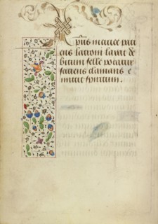 Decorated Text Page; Nicolas Spierinc, Flemish, active 1455 - 1499, Ghent, written, Belgium; about 1471; Tempera colors, gold