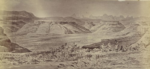 View from the Line of March near Focado. Debra Dams and the Peaks of Adwa in the distance; about 1867 - 1868; Albumen silver