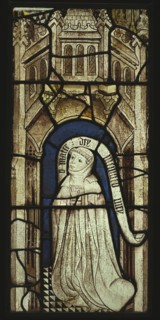 Kneeling Donor; French; Brittany, France; about 1440 - 1450; Pot-metal and colorless glass, vitrious paint; lead came