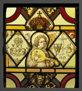 Ensemble with a Lute-Playing Angel; English and Netherlandish; England and Netherlands; about 1450 and 1553; Colorless glass