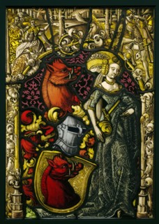 Heraldic Panel with the Arms of the Eberler Family; Swiss; Basel, ?, Switzerland; about 1490; Pot-metal, flashed, and colorless