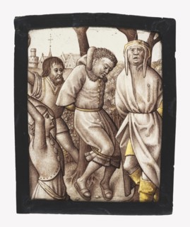 Fragment from the Martyrdom of the Ten Thousand; South Netherlandish; Netherlands; about 1480 - 1490; Colorless glass, vitreous