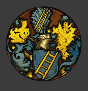 Heraldic Roundel with the arms of Ebra; German; Augsburg, ?, Germany; about 1480 - 1490; Brown oxide glass paint and silver