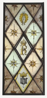 Panel of quarries; English; England; late 15th and early 16th century; Colorless glass, vitreous paint, and silver stain; lead