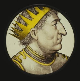 An Emperor or a King; Netherlandish; Netherlands; about 1550; Colorless glass, vitreous paint, and silver stain; 25.5 x 1 cm