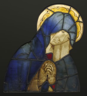 The Virgin; German; Germany; about 1420; Pot-metal, flashed, and colorless glass, vitreous paint, and silver stain; lead came