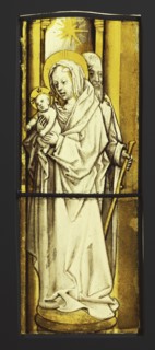 The Virgin and Child with Saint Joseph; Netherlandish; Bruges, ?, South Netherlands; about 1490; Colorless glass, vitreous